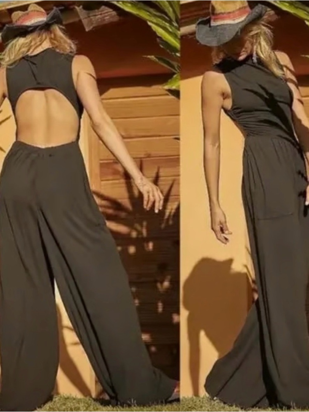 Free People Black Dream Jumpsuit Small Sleeveless Wide Leg FP Beach